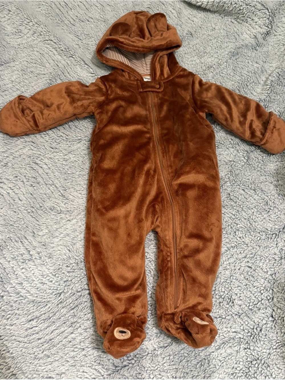 Carter's Brown Plush Hooded Baby One-Piece Footed Jumpsuit